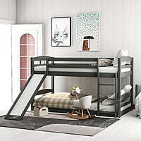 Modern Gray Kids Bunk Bed with Slide and Ladder Modern Gray Kids Bunk Bed with Slide and Ladder