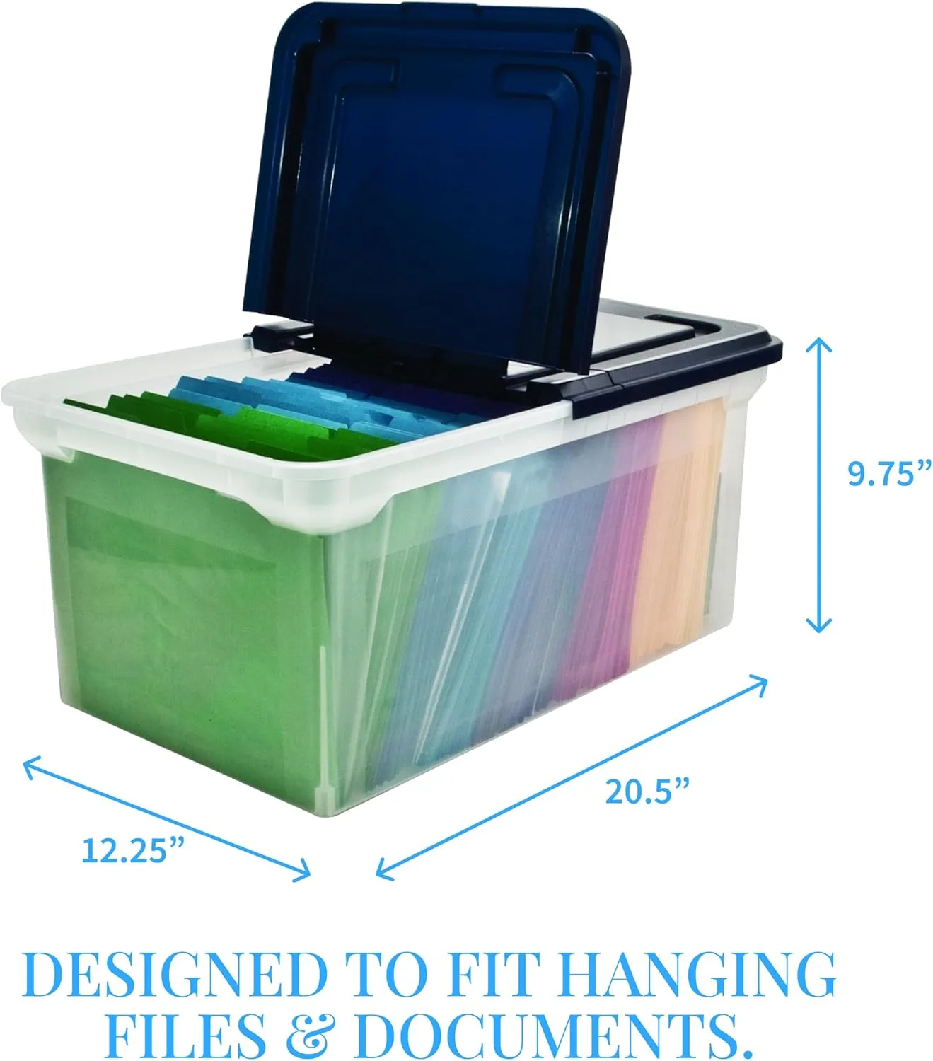 Advantus 55797 File Tote with Hinged Lid, Letter Size, Clear/Navy