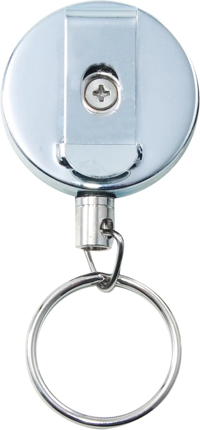 ADVANTUS Heavy-Duty Steel Chain Retractable ID Reel with Belt Clip, Extends 18 Inches, Pack of 6, Black/Chrome (75545)