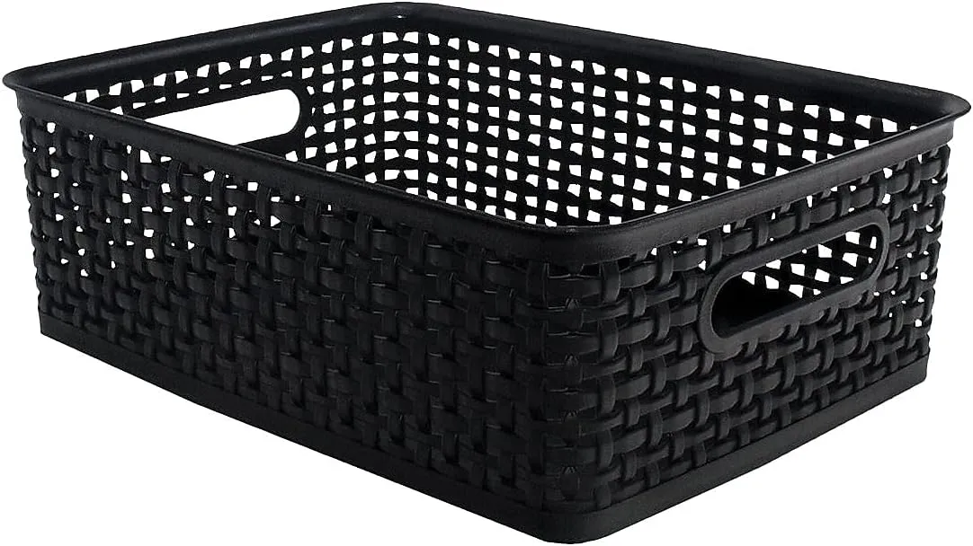Advantus Weave Design Plastic Medium Bin, 13.75L x 10.5W x 4.625H, Black