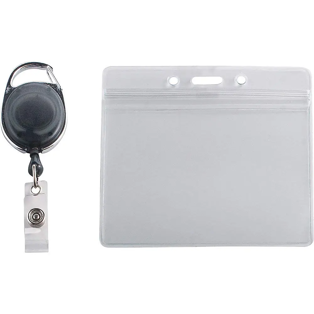 Advantus Resealable ID Badge Holders with 30" Cord Reel, Horizontal, Frosted 4.13" x 3.75" Holder, 3.75" x 2.63" Insert, 10/Pack 3 3/4 x 2 5/8
