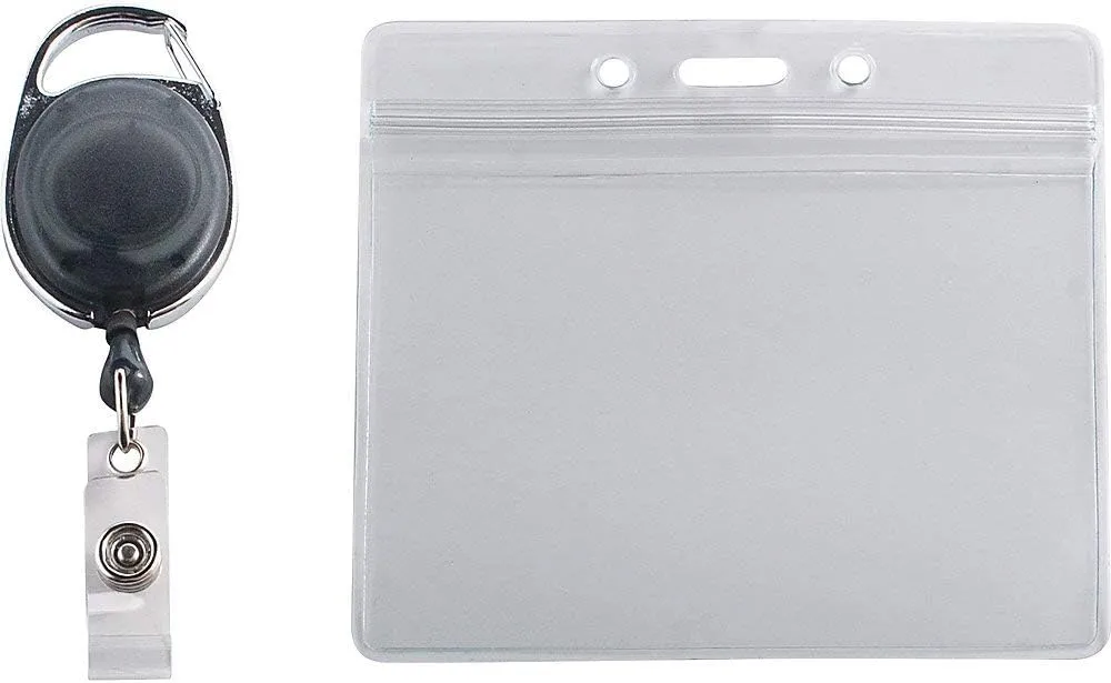 Advantus Resealable ID Badge Holders with 30" Cord Reel, Horizontal, Frosted 4.13" x 3.75" Holder, 3.75" x 2.63" Insert, 10/Pack 3 3/4 x 2 5/8