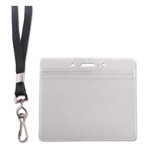 Resealable ID Badge Holder, Lanyard, Horizontal, 3 3/4 x 2 5/8, Clear, 20/Pack