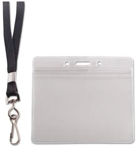 Resealable ID Badge Holder, Lanyard, Horizontal, 3 3/4 x 2 5/8, Clear, 20/Pack