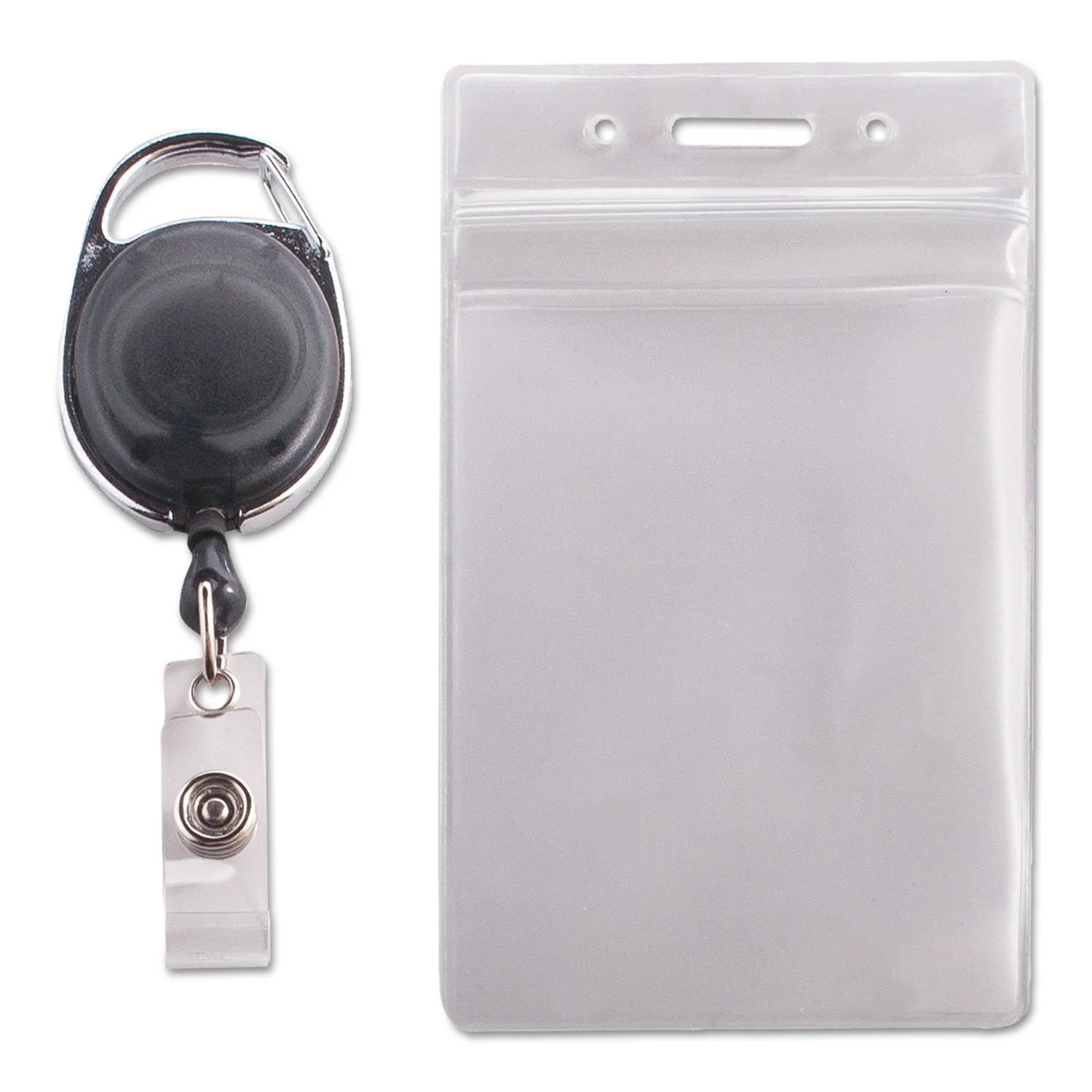 Advantus Vertical Badge Holder with Carabiner ID Reel Combo Pack, 2.58 x 3.75, 10-Pack (91129)