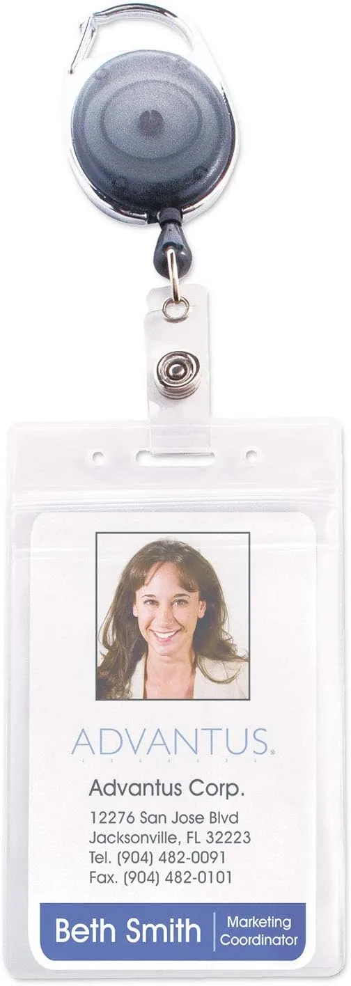 Advantus Vertical Badge Holder with Carabiner ID Reel Combo Pack, 2.58 x 3.75, 10-Pack (91129)