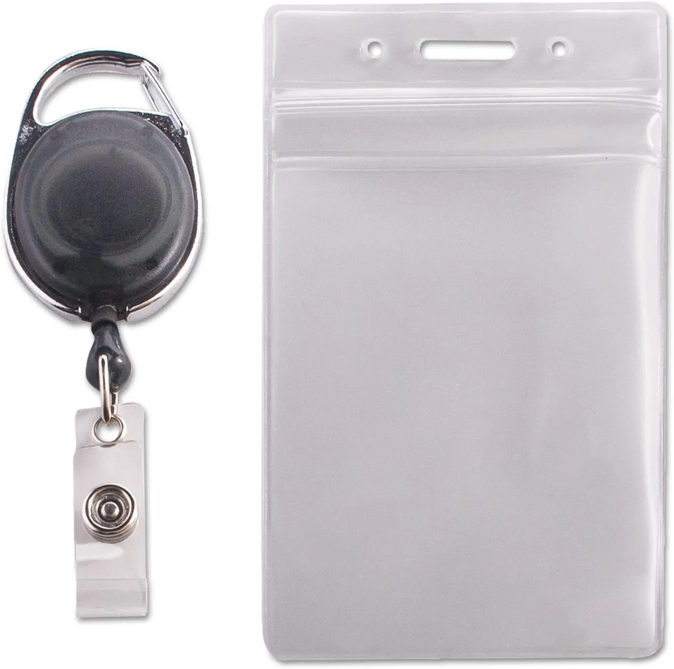 Advantus Vertical Badge Holder with Carabiner ID Reel Combo Pack, 2.58 x 3.75, 10-Pack (91129)