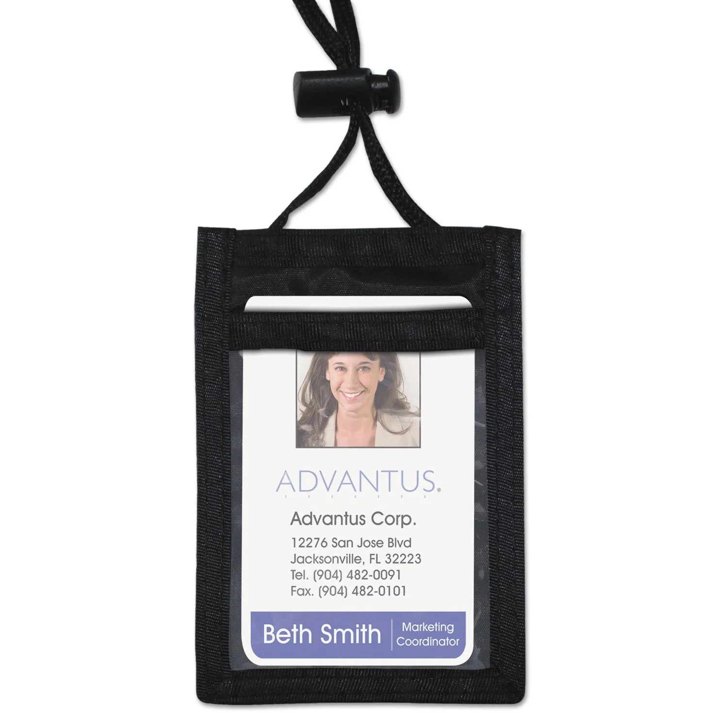 Advantus Vertical ID/Convention Neck Pouch - Nylon, Black - 12 Pack