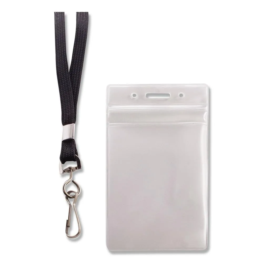 Advantus ID Holder/Lanyard Combo Pack — Vertical Vinyl Badge Holders with 36 inch Lanyards, 20 Pack, Black/Clear