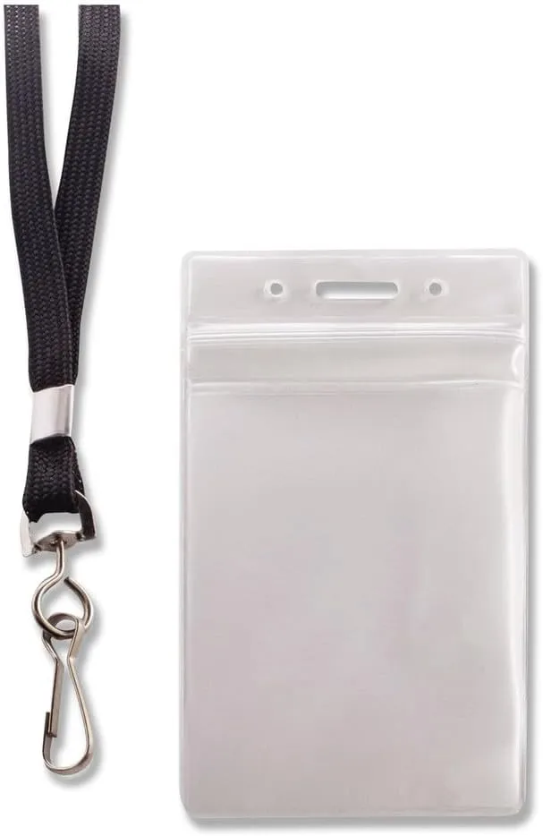 Advantus ID Holder/Lanyard Combo Pack — Vertical Vinyl Badge Holders with 36 inch Lanyards, 20 Pack, Black/Clear