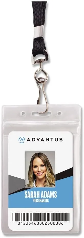 Advantus ID Holder/Lanyard Combo Pack — Vertical Vinyl Badge Holders with 36 inch Lanyards, 20 Pack, Black/Clear