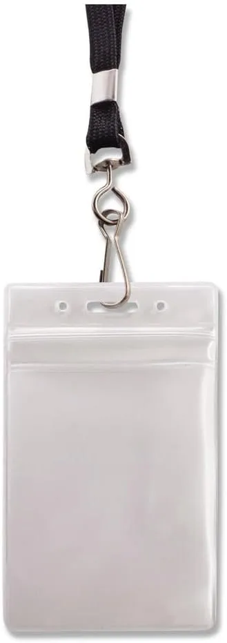 Advantus ID Holder/Lanyard Combo Pack — Vertical Vinyl Badge Holders with 36 inch Lanyards, 20 Pack, Black/Clear