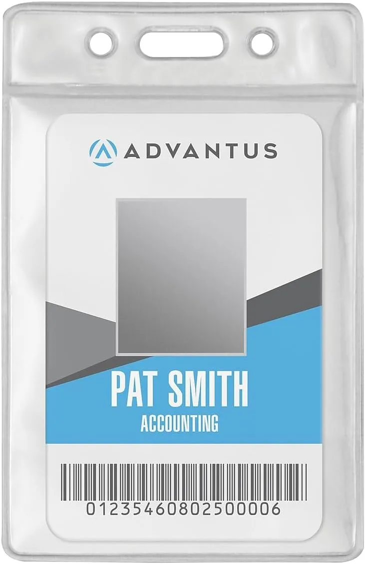 Advantus Vinyl ID Badge Holder, Vertical, 2.5 x 3.5 Insert, Clear, 50/Pack