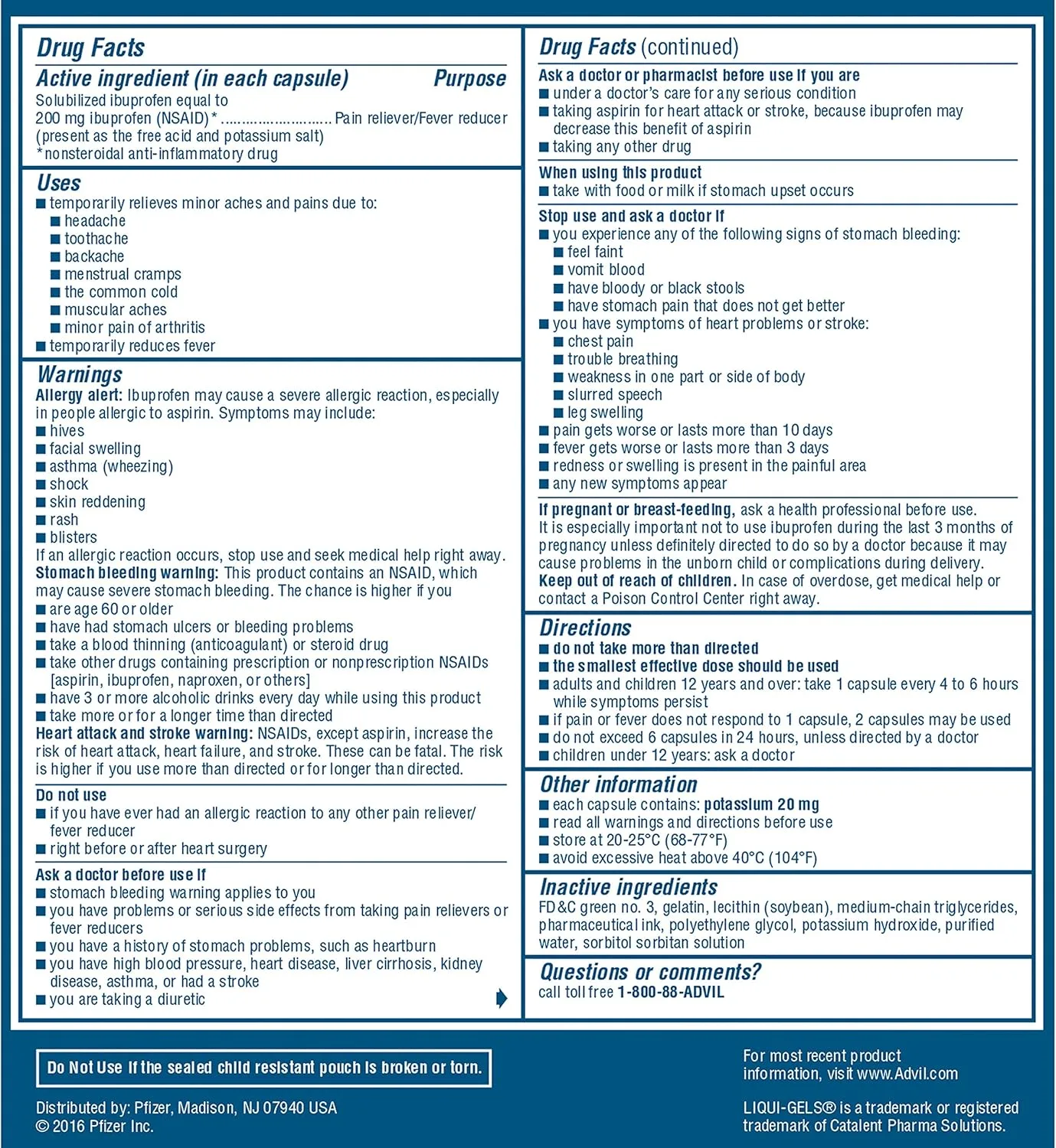 Advil Liqui-Gels Pain Reliever and Fever Reducer, Pain Medicine for Adults with Ibuprofen 200mg for Headache, Backache