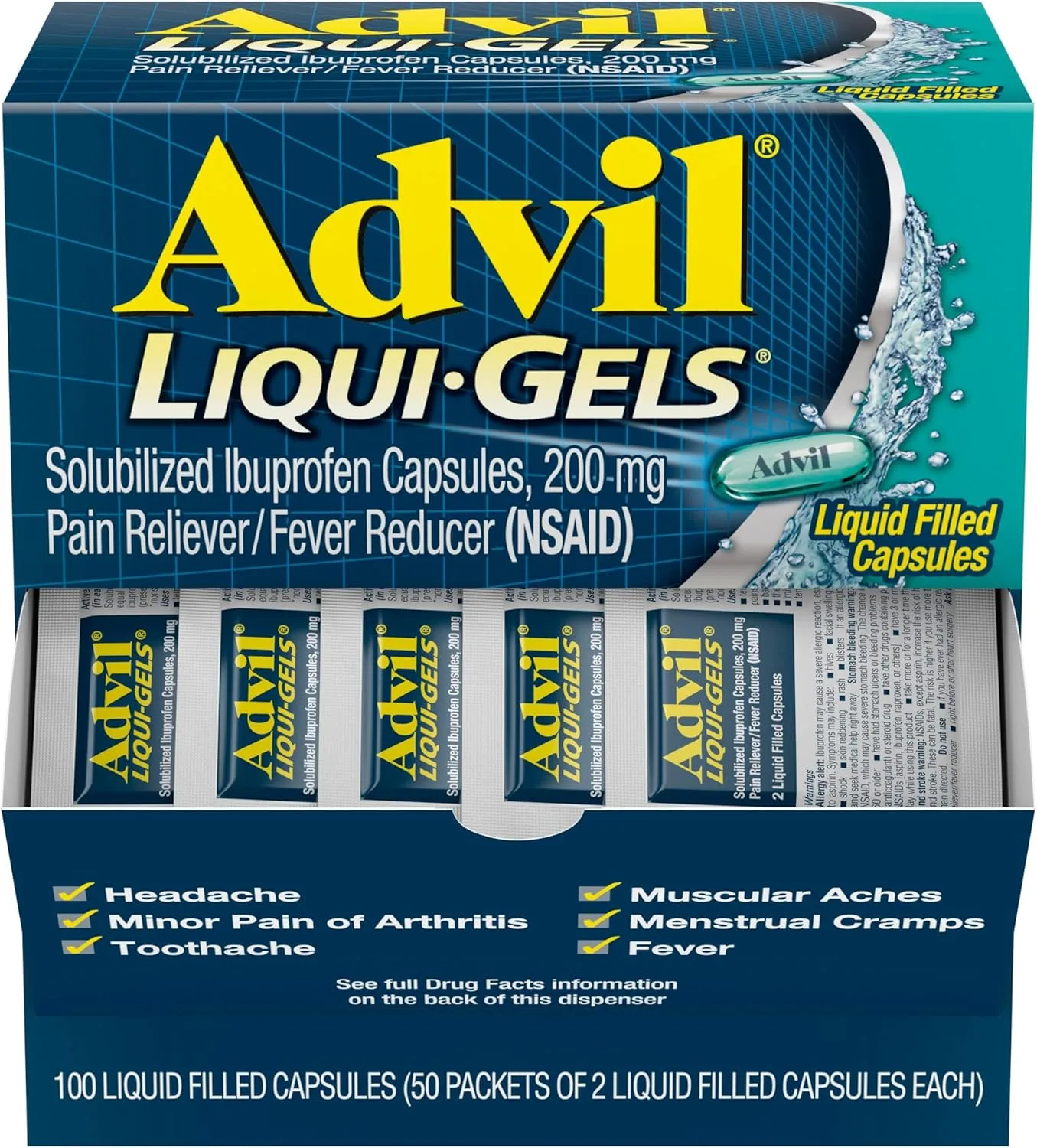 Advil Liqui-Gels Pain Reliever and Fever Reducer, Pain Medicine for Adults with Ibuprofen 200mg for Headache, Backache