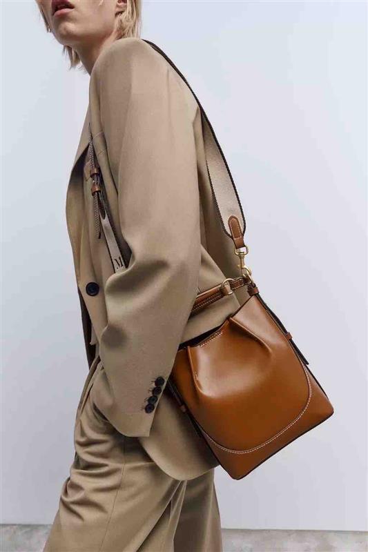 ZARA DRAWSTRING CANVAS BAG BROWN