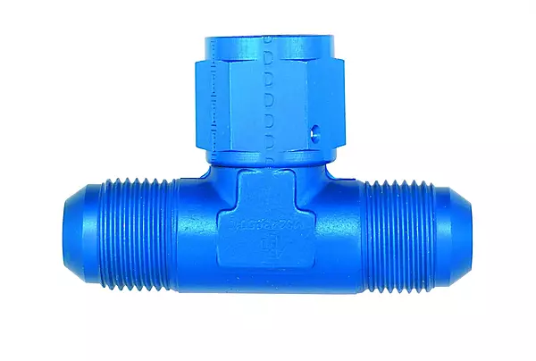 Aeroquip FBM2281 Tee w/Female On The Bottom -4AN Dash Size x -4AN Dash Size x -4AN Dash Size Aluminum Blue Anodized Bulk Packaged Tee w/Female On The Bottom