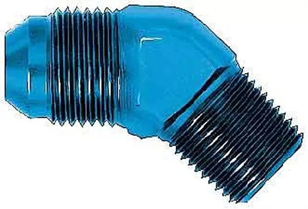 Aeroquip FBM2443 45° Male AN to 1/2 in Pipe Adapter, Aluminum Blue Anodized