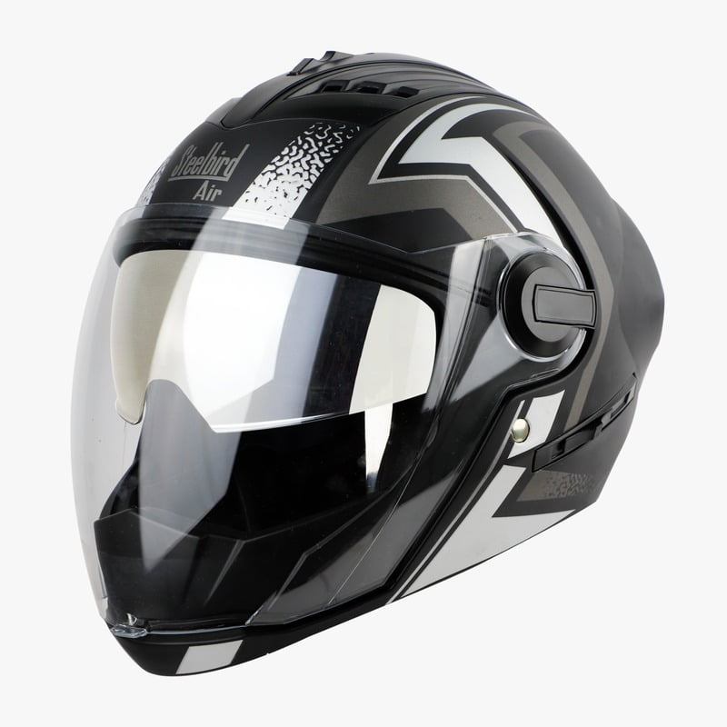 STEELBIRD SBA-2 ISS REED GLOSSY BLACK GREY D/V (SILVER) (L)