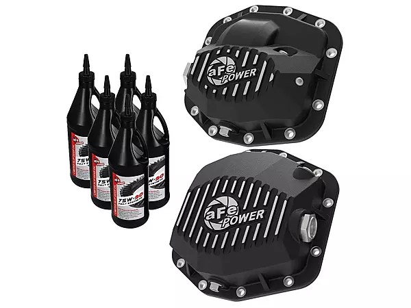 aFe Power 46-7101AB Pro Series Differential Cover Black w/Machined Fins & Gear Oil (Dana M186/M220)