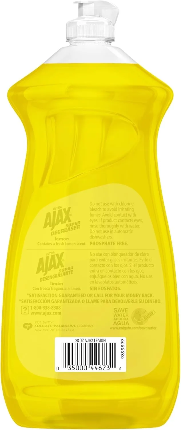 Ajax Dishwashing Detergent, Lemon Scent, 28 Oz Bottle, Case Of 9