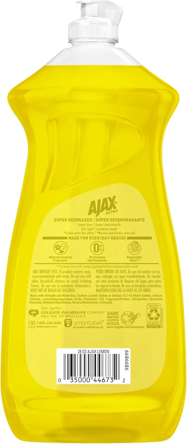 Ajax Dishwashing Detergent, Lemon Scent, 28 Oz Bottle, Case Of 9