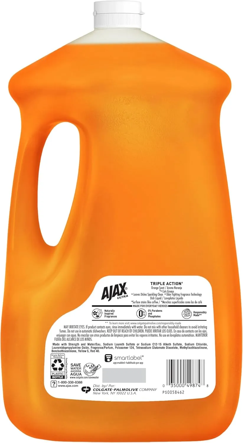 AJAX Ultra Liquid Dish Soap, Triple Action, Orange Scent