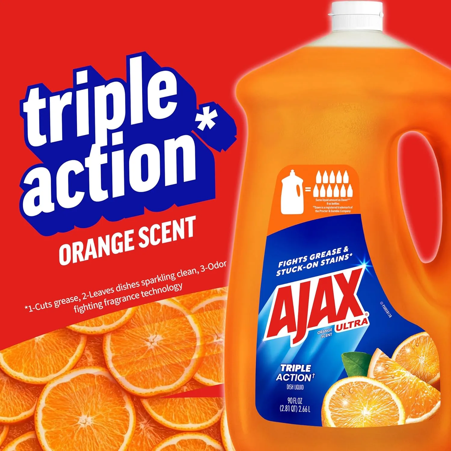 AJAX Ultra Liquid Dish Soap, Triple Action, Orange Scent