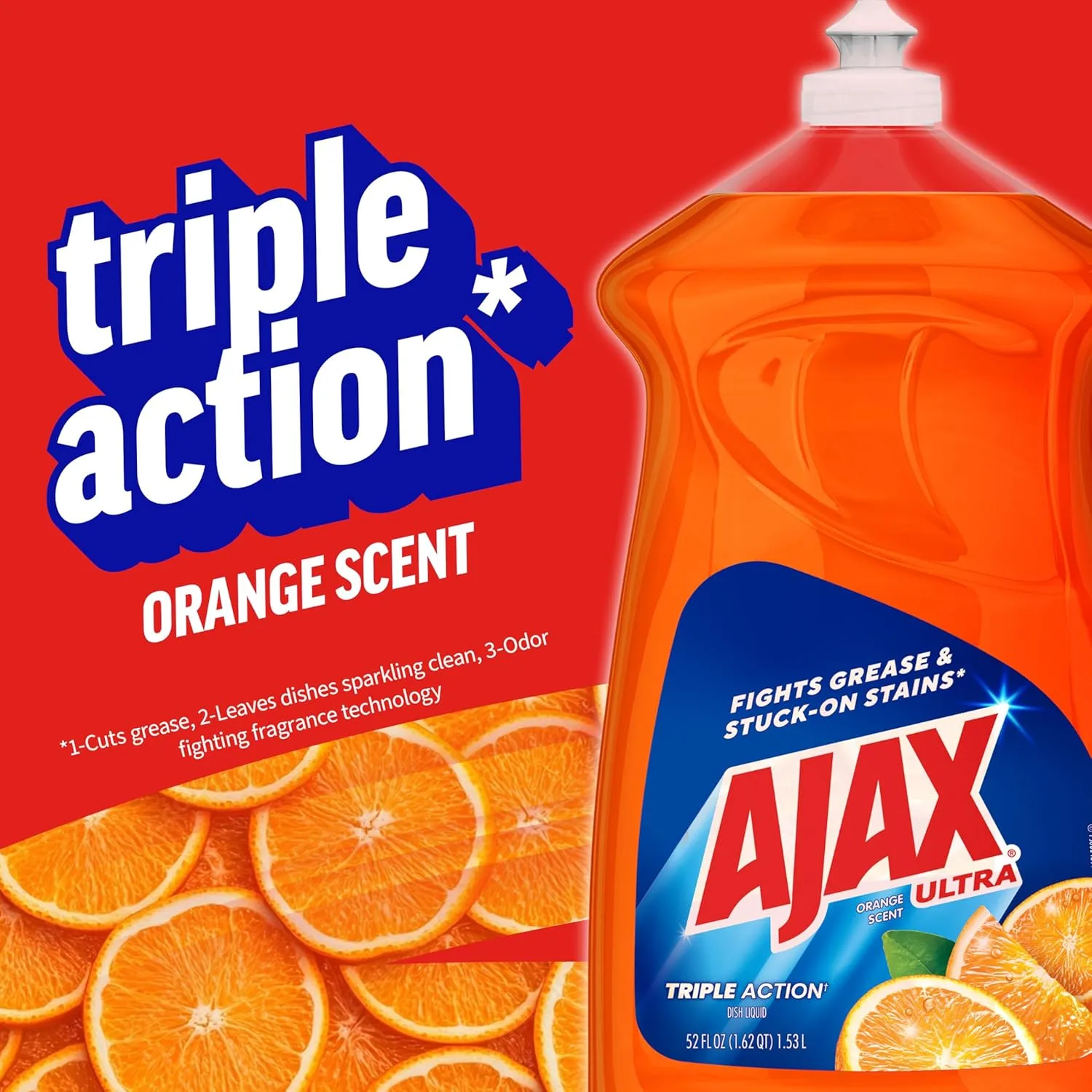 AJAX Ultra Liquid Dish Soap, Triple Action, Orange Scent
