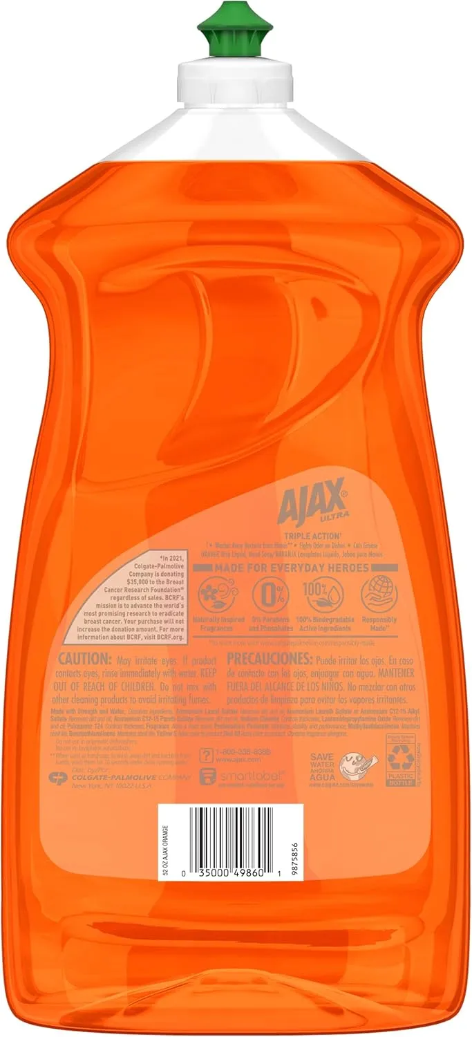 AJAX Ultra Liquid Dish Soap, Triple Action, Orange Scent