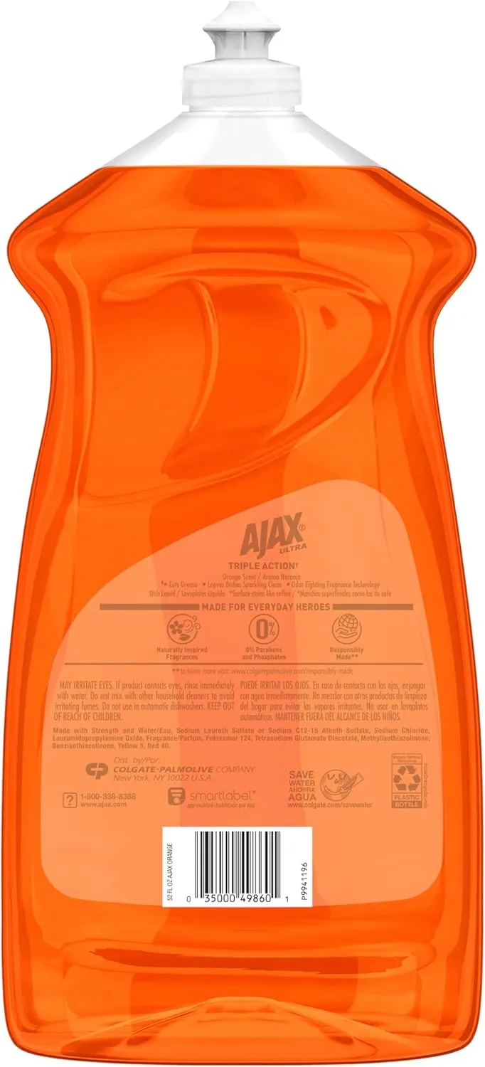 AJAX Ultra Liquid Dish Soap, Triple Action, Orange Scent