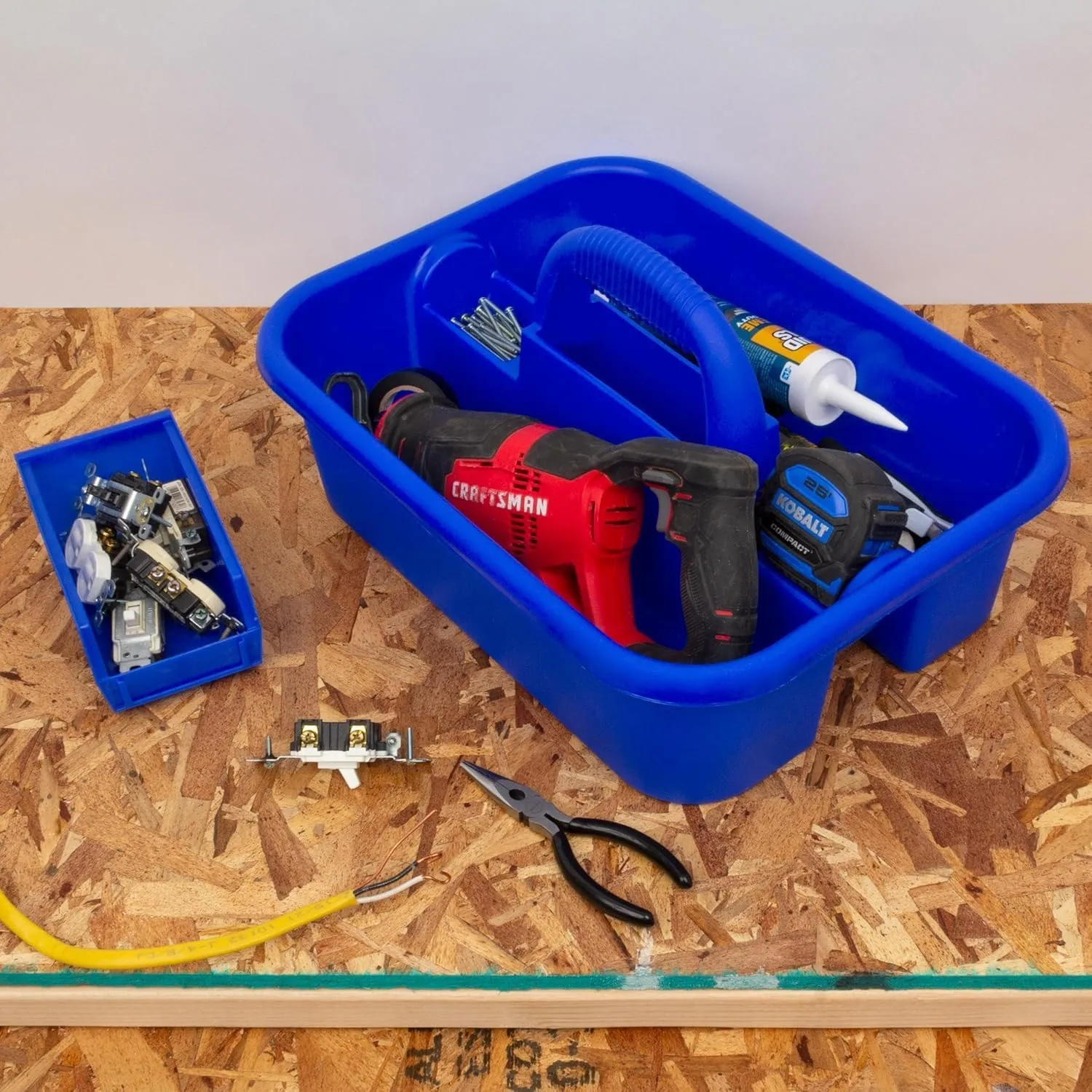 Akro-Mils 09185 Plastic Tote Tool & Supply Cleaning Caddy with Handle, (18-3/8-Inch x 13-7/8-Inch x 9-Inch), Blue