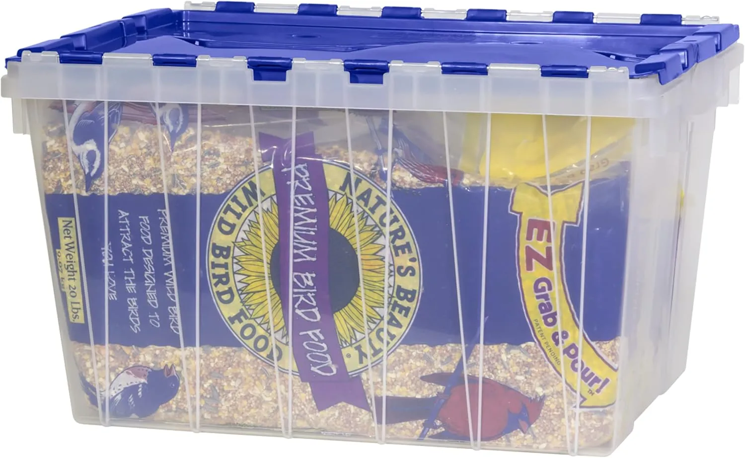 Akro-Mils KeepBox 12 Gallon Storage Container, Nesting and Stackable Plastic Tote with Attached Lid, Clear/Blue