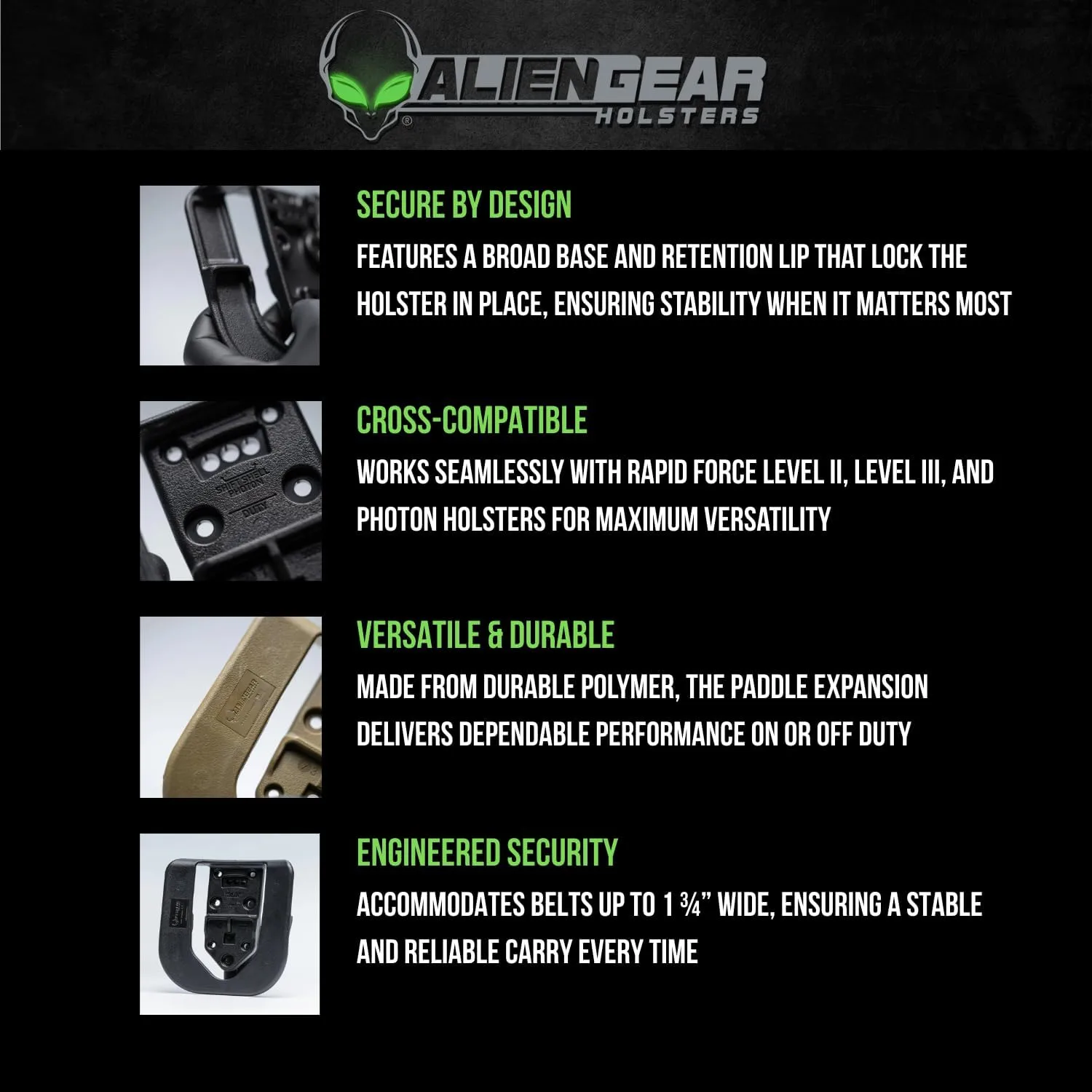Alien Gear Rapid Force Holster Paddle – Secure Belt Fit up to 1 ¾” – Durable Polymer – Works with Rapid Force Level II