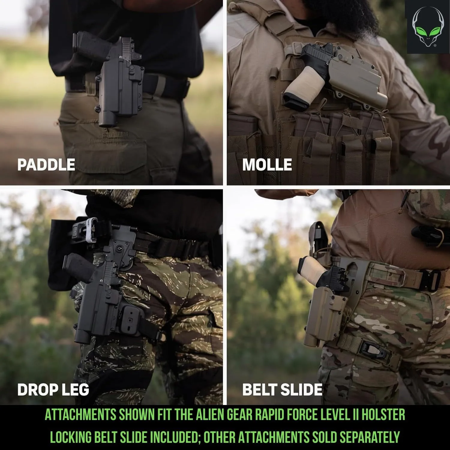 ALIEN GEAR Rapid Force Level 2 OWB Holster - Locking Belt Slide - Right Hand - Matte Black - Light & Optic Compatible