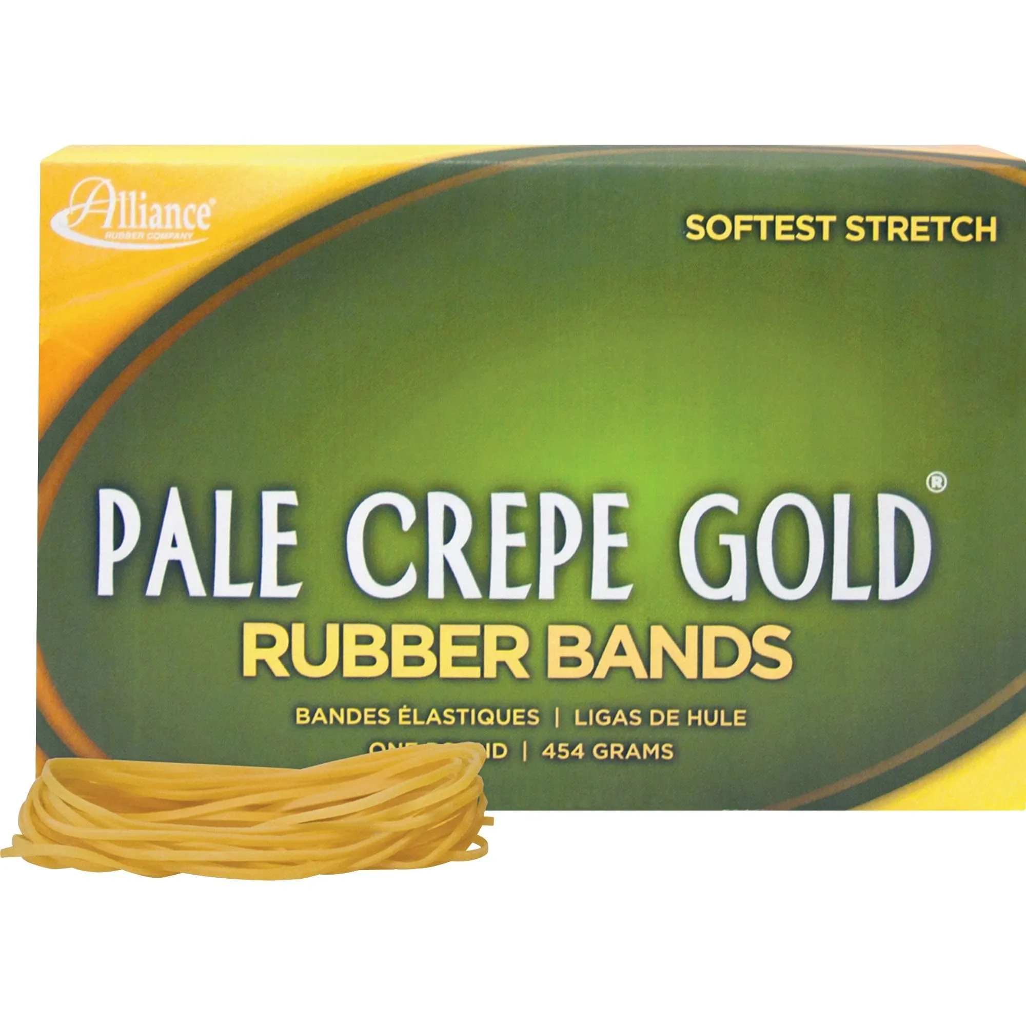 Alliance Rubber Pale Crepe Gold Rubber Bands, #19, 3 1/2in x 1/16in, 1 lb Box of 1,890