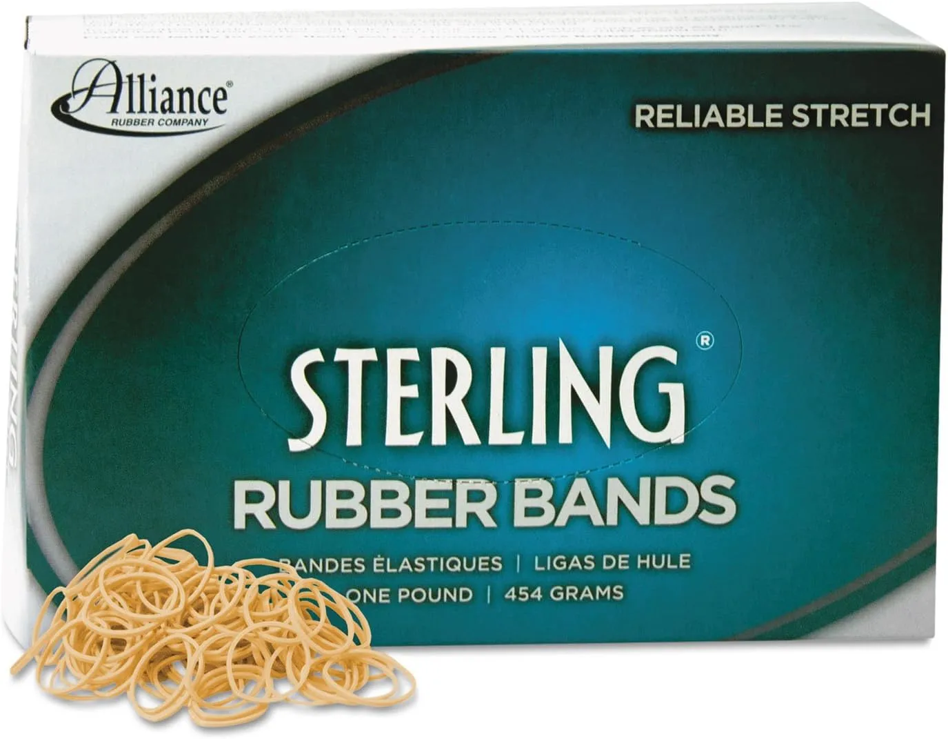 Alliance Rubber 24105 Sterling Rubber Bands Size #10, 1 lb Box (1.25" x 0.06"), Natural Crepe, Approx. 5000 Bands
