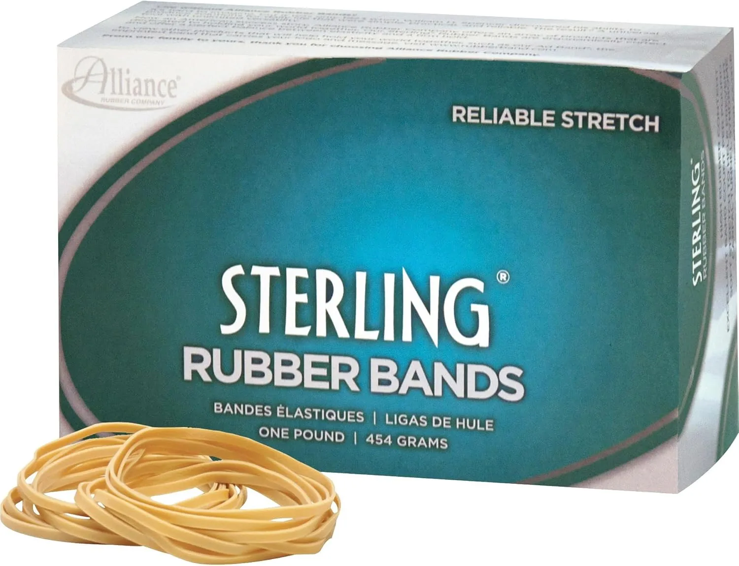 Alliance Rubber 24325 Sterling Rubber Bands Size #32, 1 lb Box Contains Approx. 950 Bands (3" x 1/8", Natural Crepe) Beige 1 Pounds