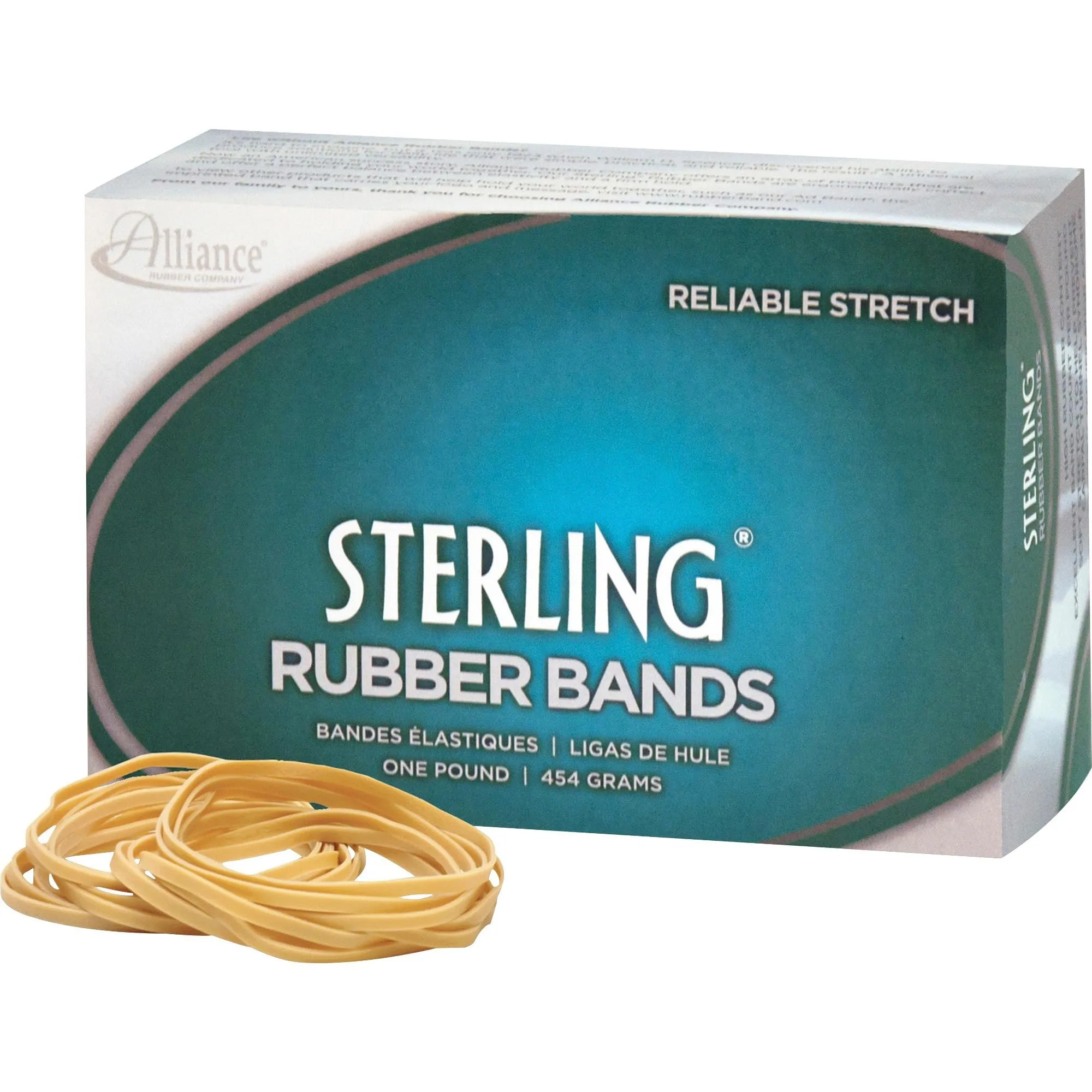 Alliance Rubber 24325 Sterling Rubber Bands Size #32, 1 lb Box Contains Approx. 950 Bands (3" x 1/8", Natural Crepe) Beige 1 Pounds