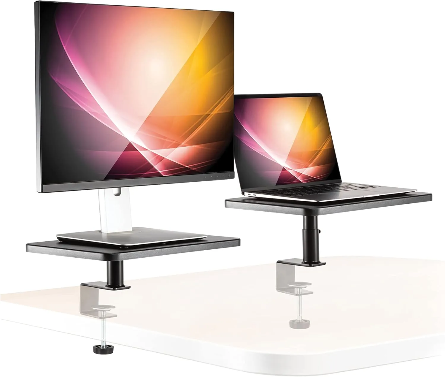 Allsop Ascend Metal/Wood Adjustable Monitor Stands, 5-3/4inH x 15inW x 9-1/4inD, Brown, Set Of 2 Stands