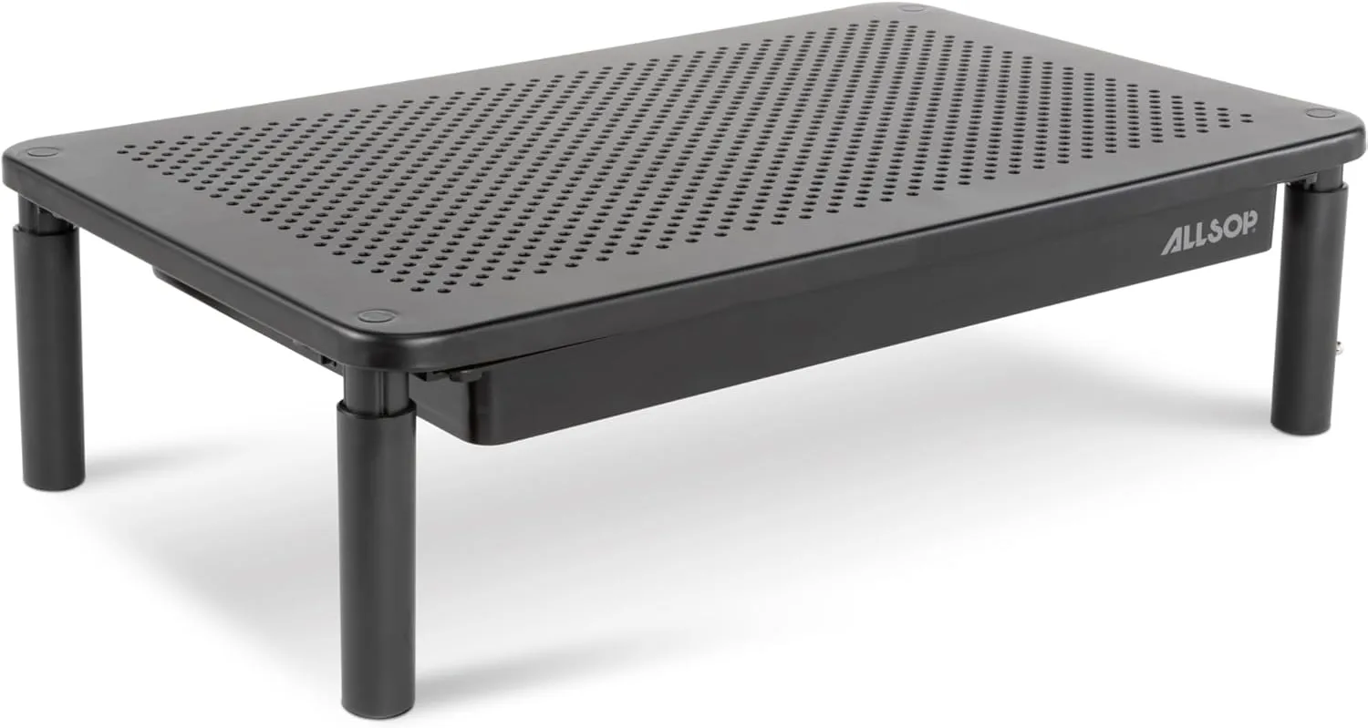 Allsop Metal Art Tri Level Stand, for 27" Monitors, 14.5" X 9.25" X 4.13" to 5.75", Black, Supports 30 Lb