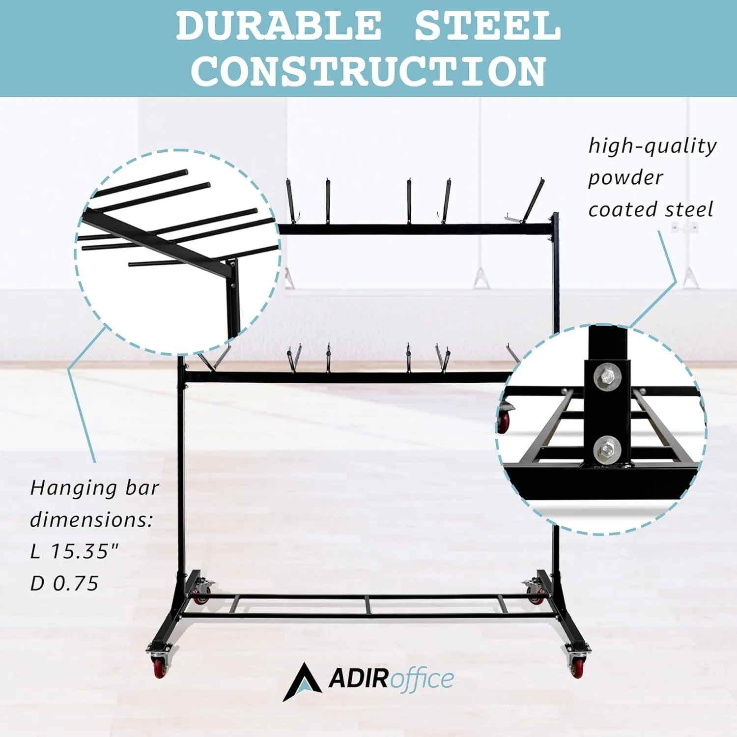 Alpine AdirOffice 1,000 Lb 2-Tier Steel Folding Chair Cart, 76-1/8inH x 67-3/4inW x 33-1/8inD, Black