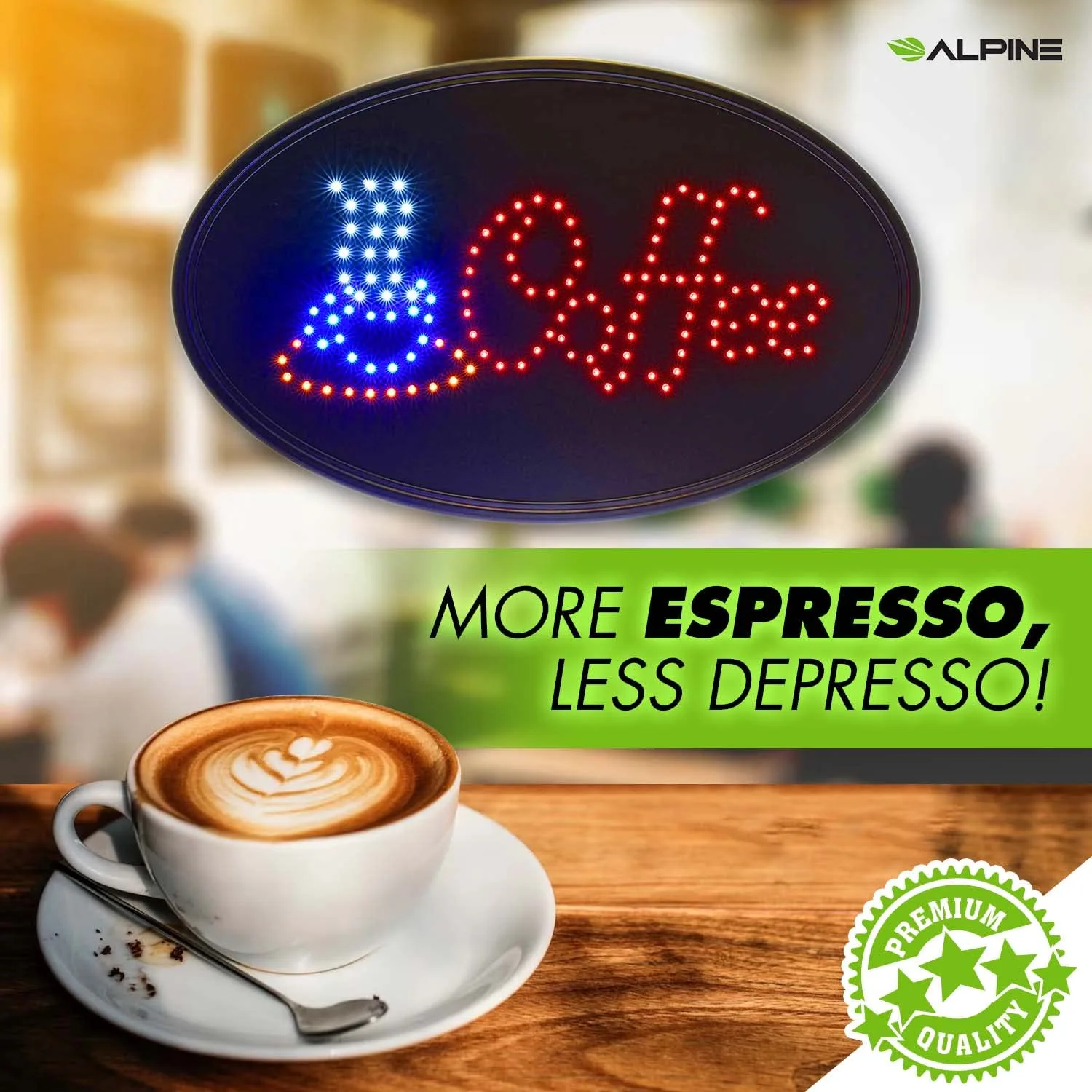 Alpine Industries LED Coffee Sign - High Visibility Tempered Glass Signage