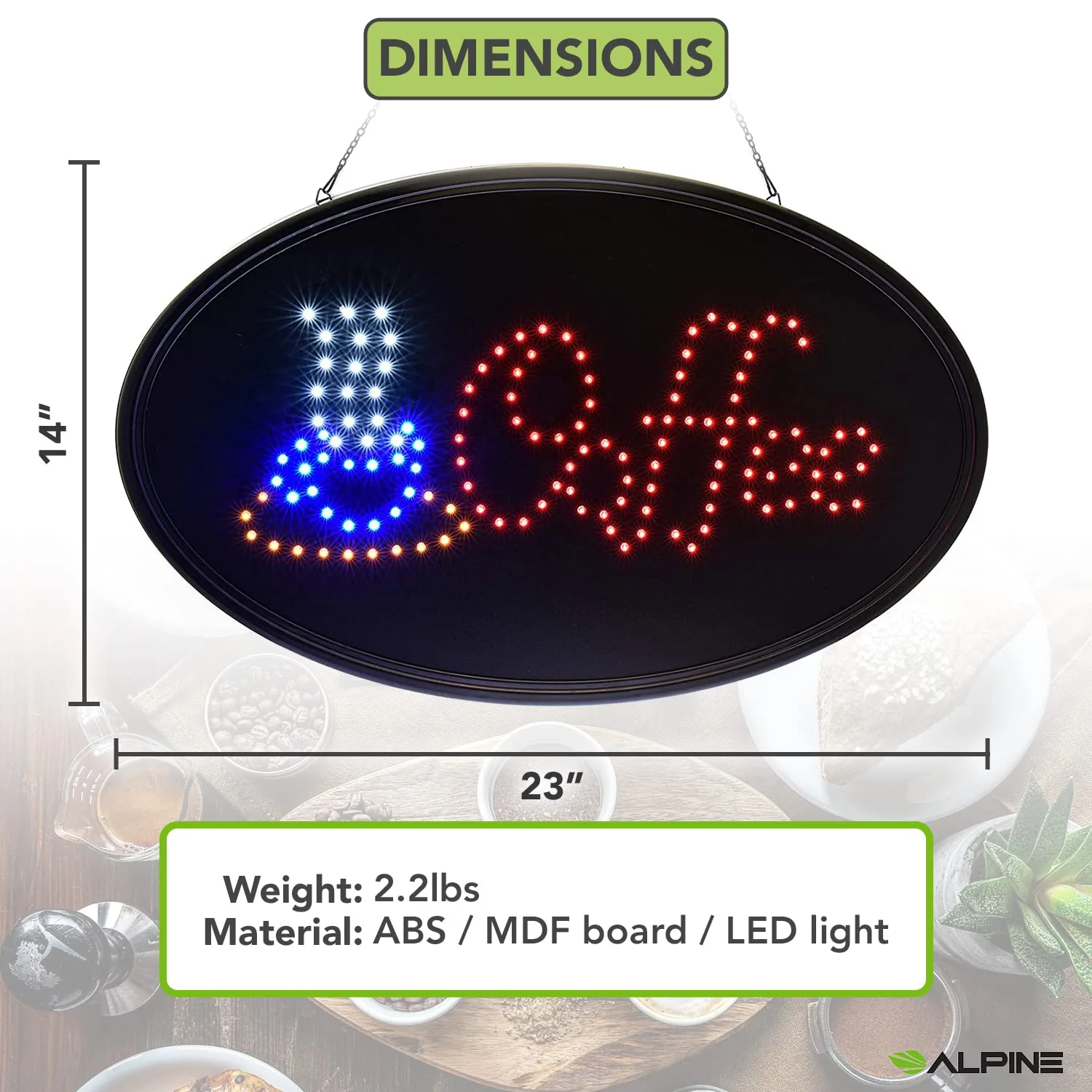 Alpine Industries LED Coffee Sign - High Visibility Tempered Glass Signage