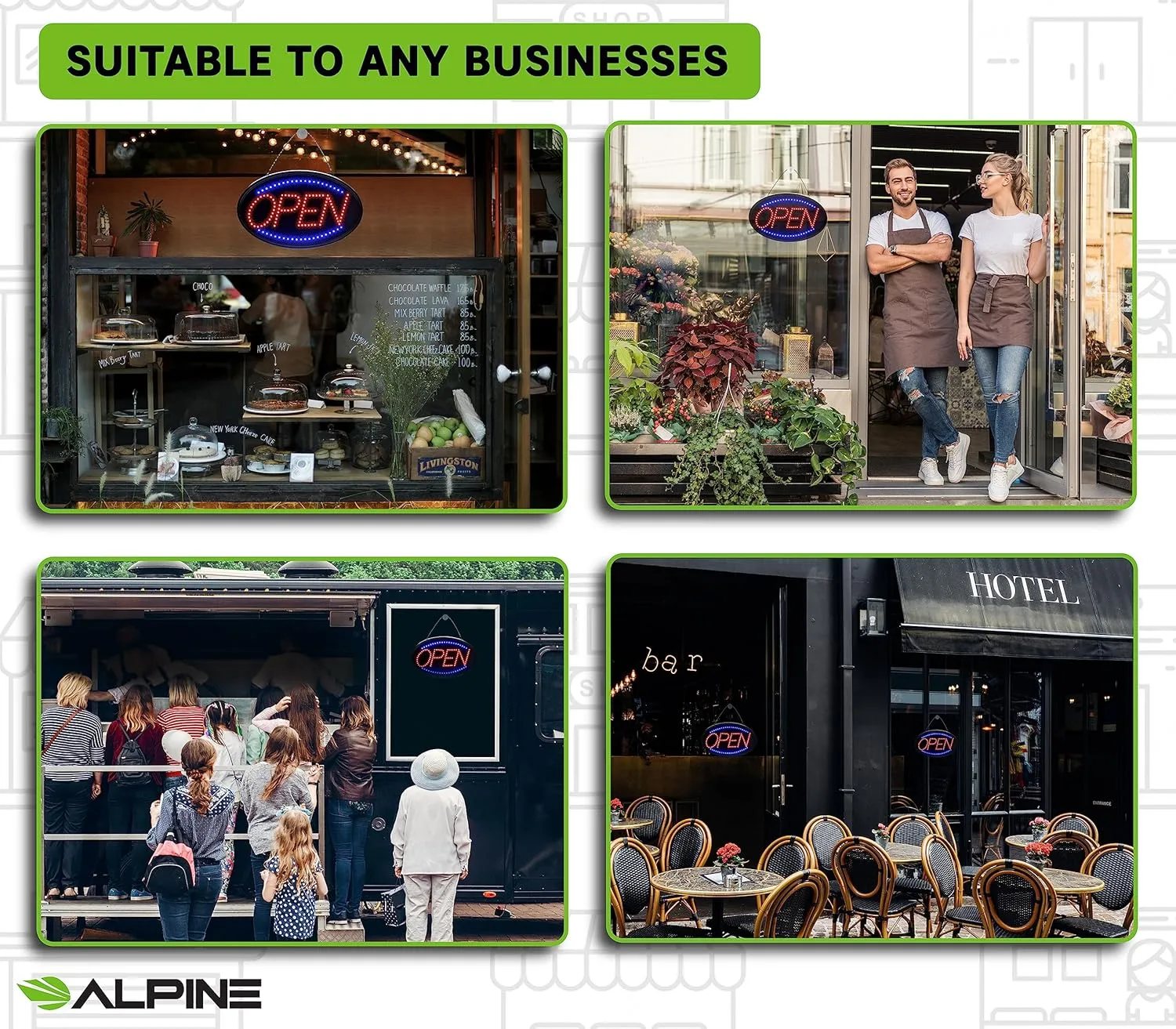 Alpine Led Open Signs for Business Window - Flashing & Stable Bright High Visibility Lighted Open Led Sign
