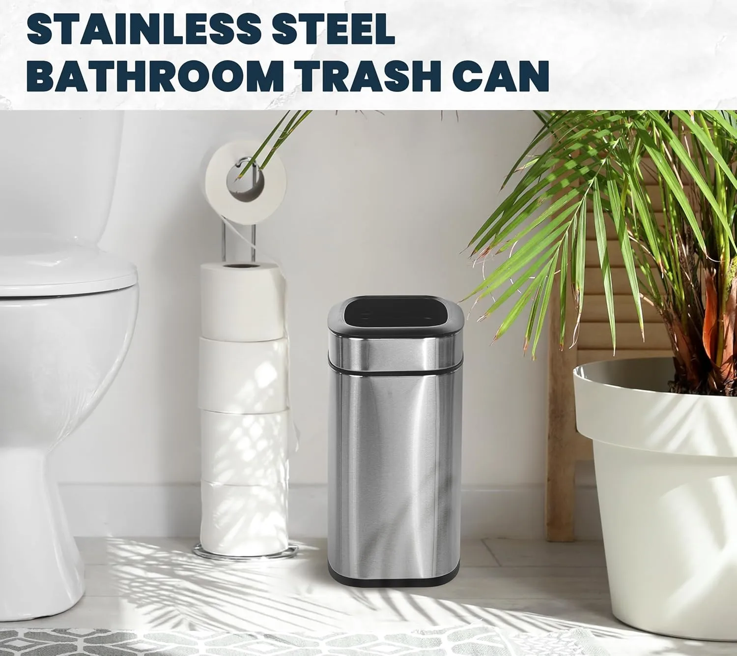Alpine 10 Liter Small Bathroom Trash Can No Lid - Open Top Stainless Steel Bathroom Trash Can 2.6 Gallon