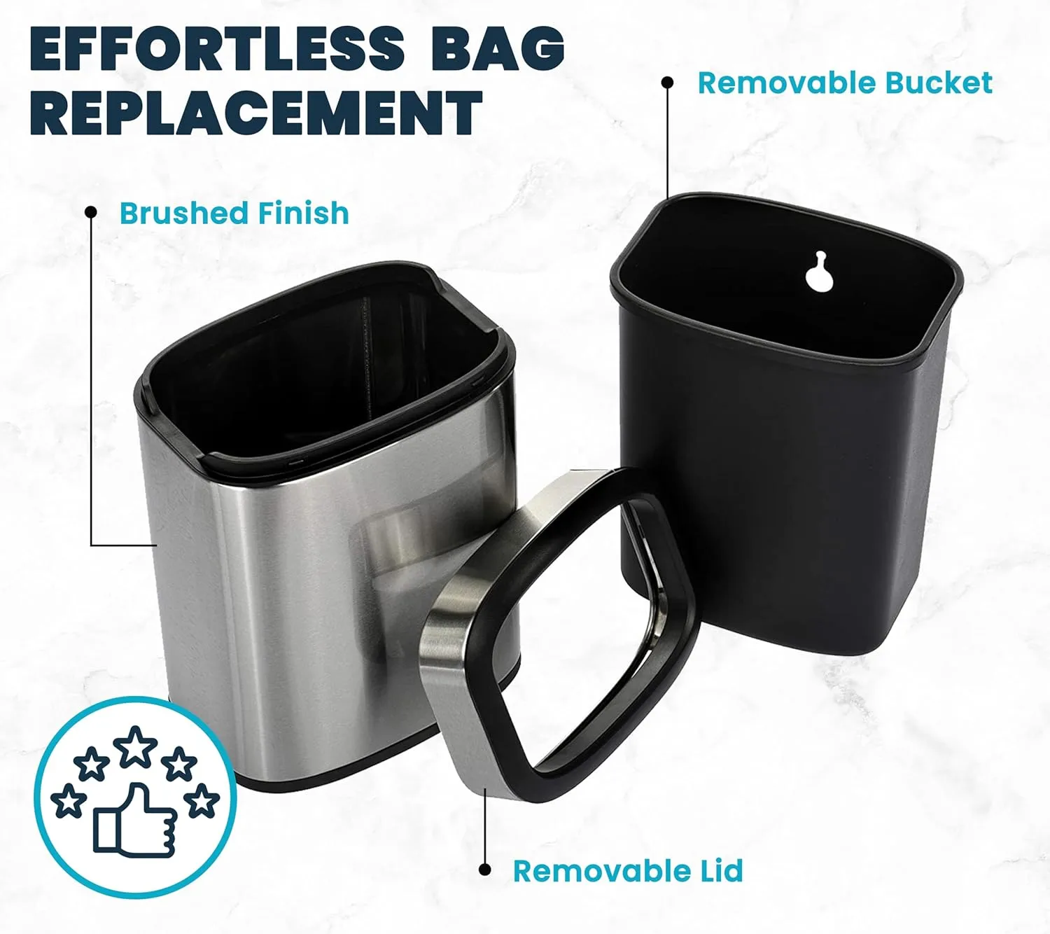 Alpine 10 Liter Small Bathroom Trash Can No Lid - Open Top Stainless Steel Bathroom Trash Can 2.6 Gallon
