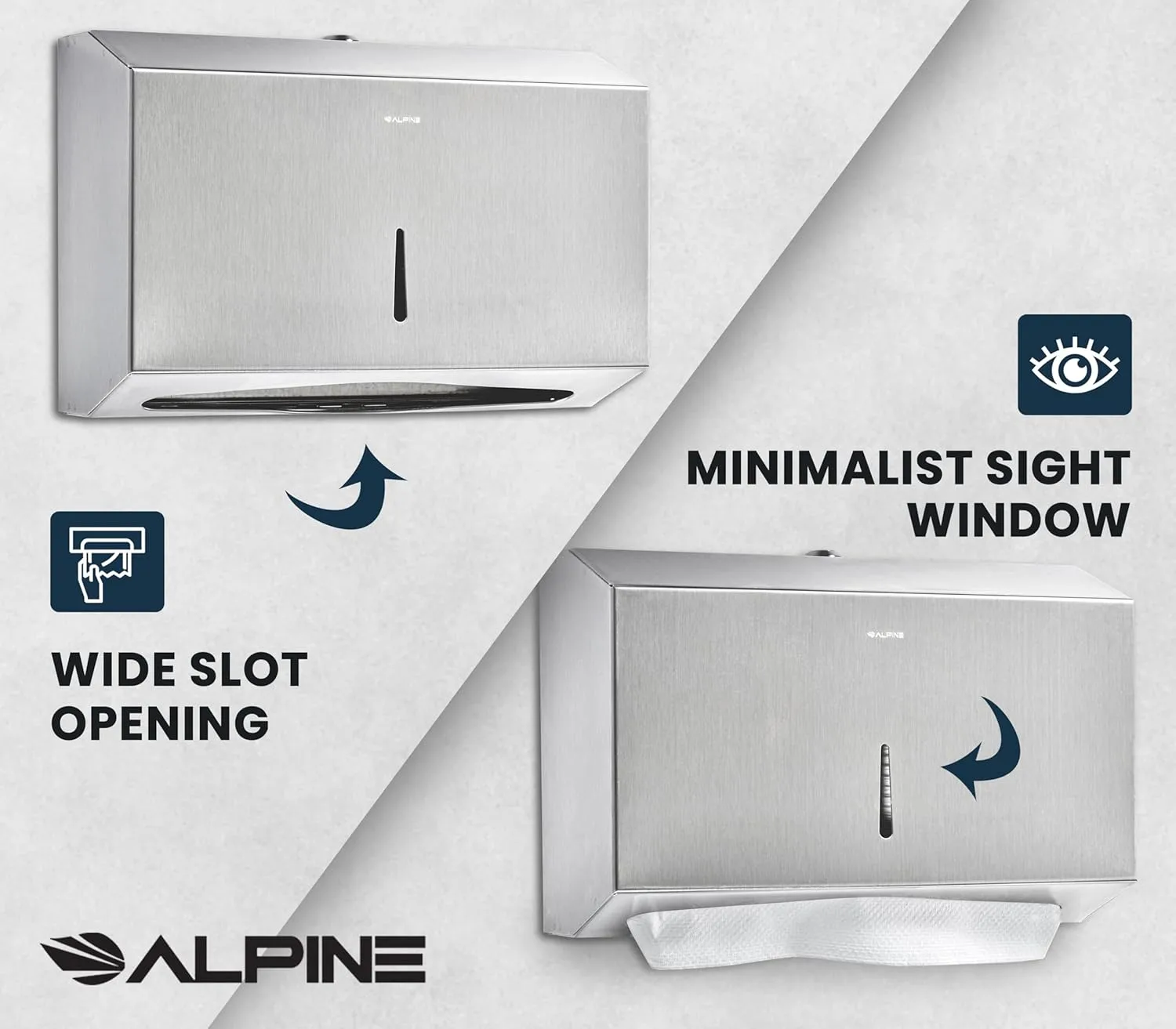 Alpine Paper Towel Dispenser Wall Mount for Multifold, Trifold & c Fold Paper Towel Holder 2-Pack Commercial Stainless Steel