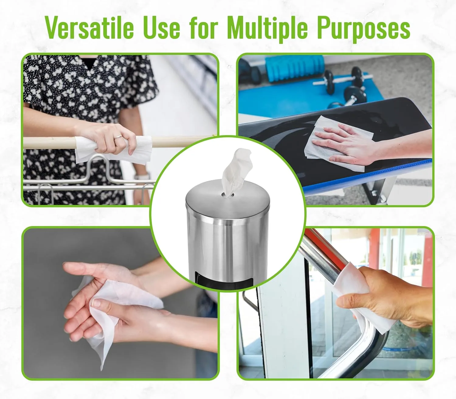 Alpine Stainless Steel Disinfecting Wipes Dispenser Floor Stand - Large Capacity Gym Wipes Dispenser with Trash Can