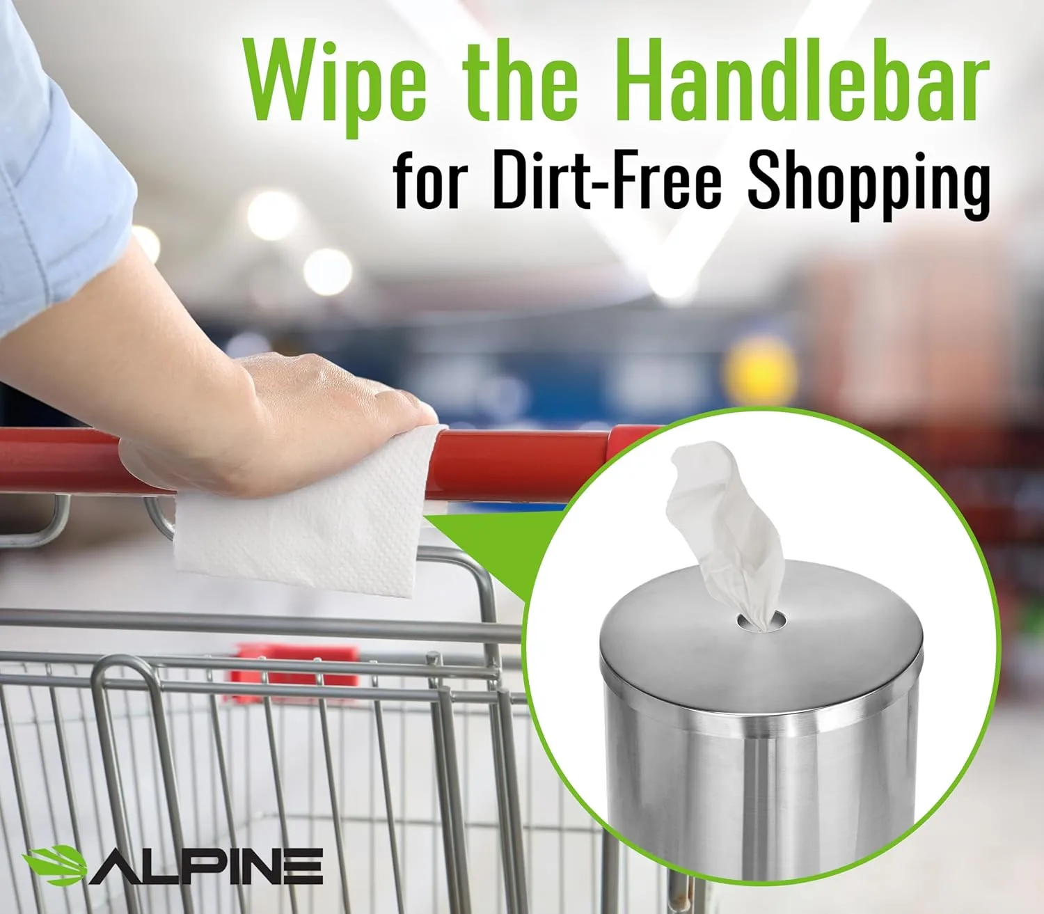 Alpine Stainless Steel Disinfecting Wipes Dispenser Floor Stand - Large Capacity Gym Wipes Dispenser with Trash Can